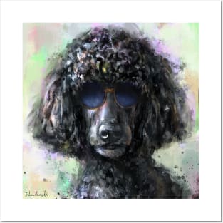 An Expressive Painting of a Cool Looking Black Poodle with Sunglasses Posters and Art